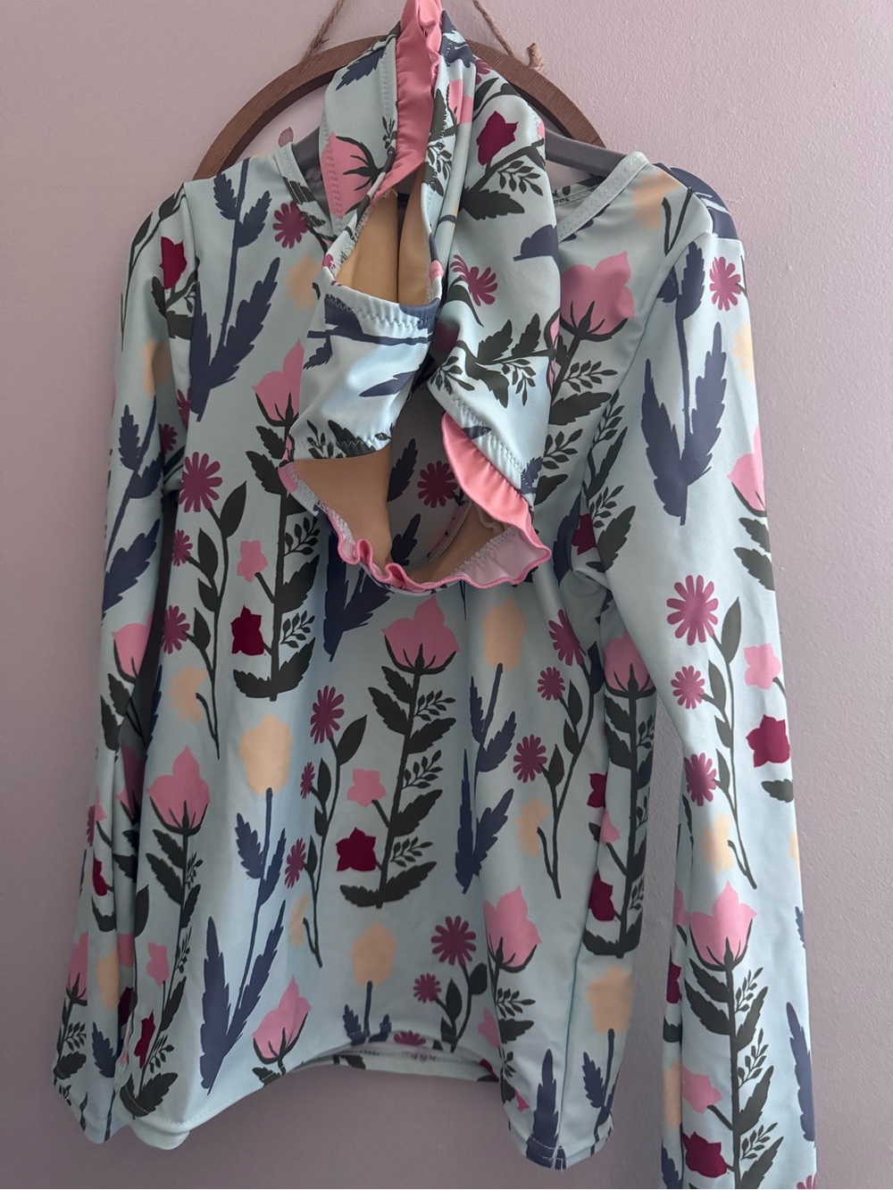 Pink chicken swimsuit with rashguard